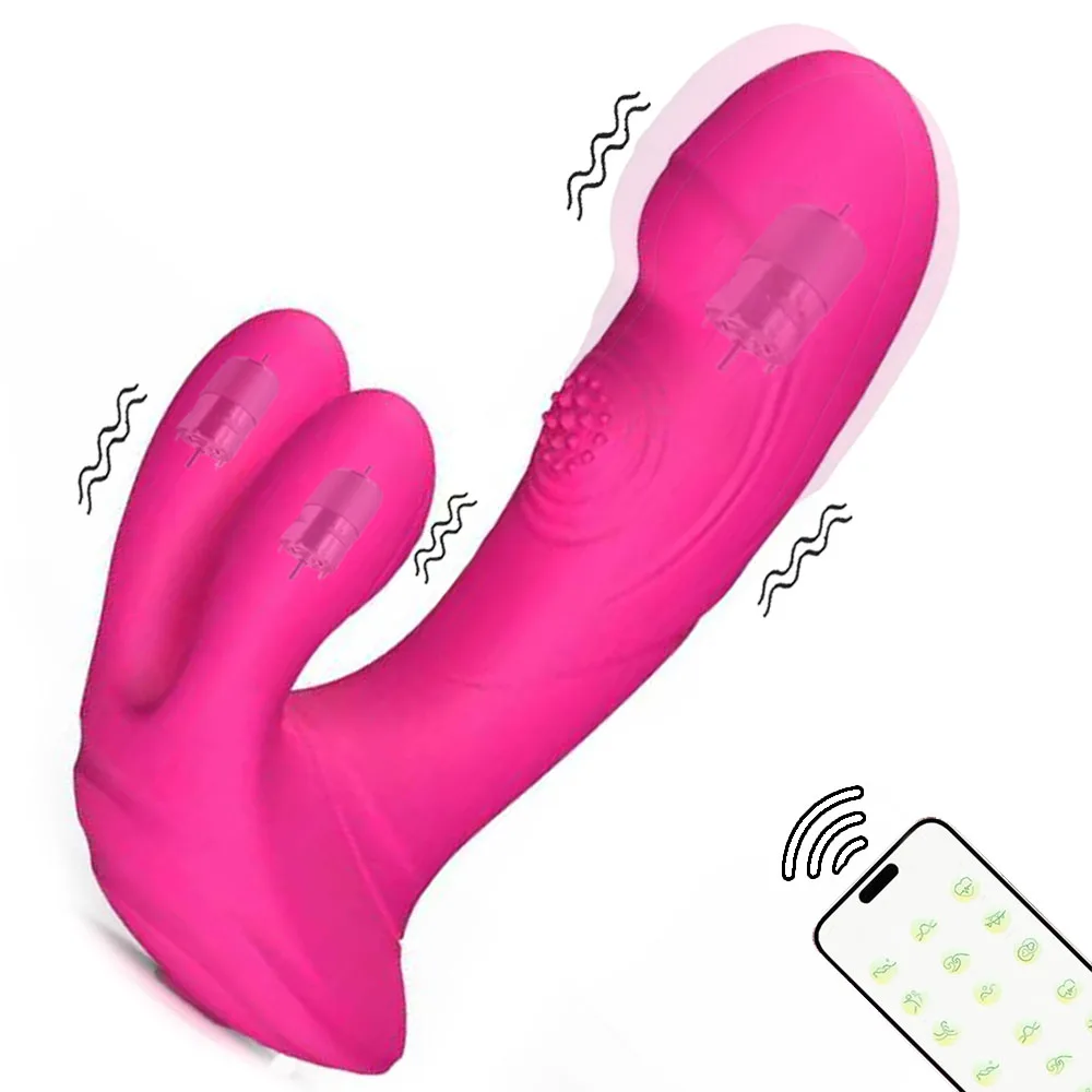 Multifrequency APP Controlled Rabbit Vibrator, 3 Motors G-spot Clitoral Stimulator, Alternating Triple Stimulation, Remote Contr
