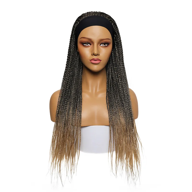Ombre Brown Headband Braided Wigs For Black Women,  28 Inch Long Cornrow Heat Resistant Synthetic Hair Wig For Daily Use