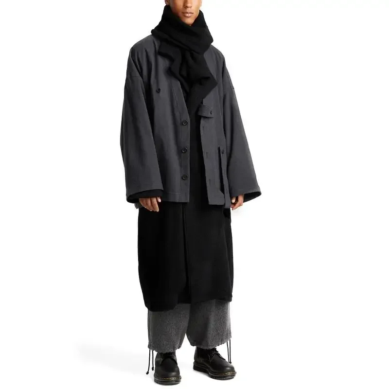 

YOJI OOAK WOOL COAT GREY two-piece smoke grey wool coat with a mid length shoulder silhouette
