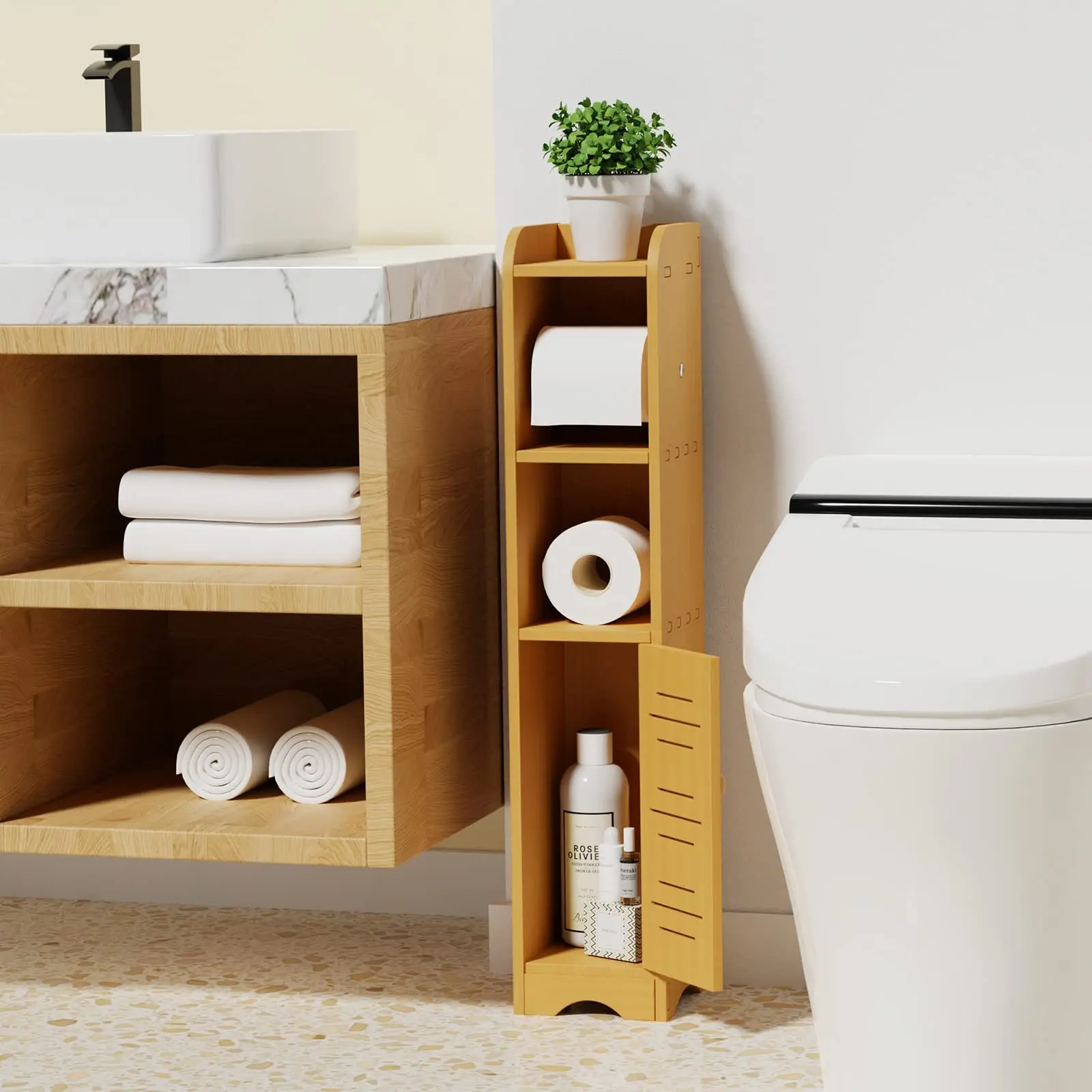 4 layer durable small bathroom storage cabinet bamboo floor