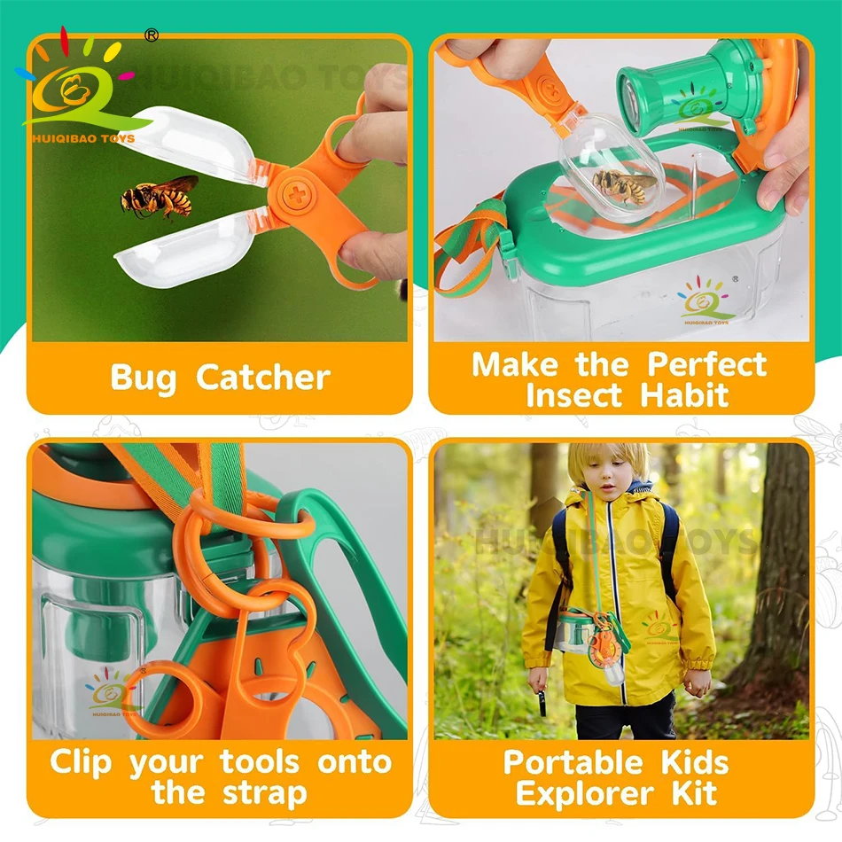 HUIQIBAO Nature Exploration Outdoor Bug Catcher Kit per bambini Bug cattura Observer Magnifier Clip Insect Catch Net Kit giocattoli regalo