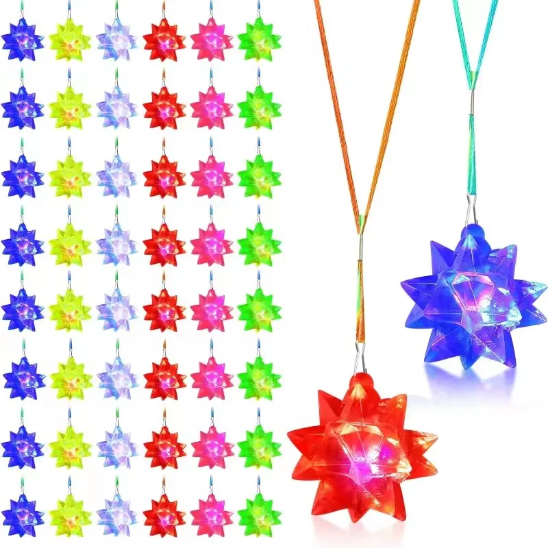 10/20/30pcs Flashing Crystal Star Necklaces LED Luminous Spiky Star Ball Light up Pendant Glow in The Dark Halloween Party Gifts