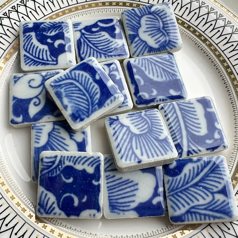 100g DIY Blue Ceramic Mosaic Tiles Glass leaf petal shape Handmade Ornaments Tiles Wall Crafts Crystal for Decorative  918
