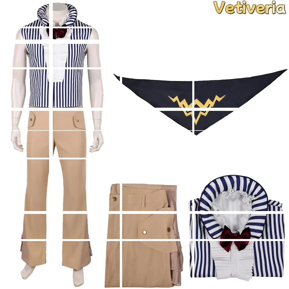 

Adult Mr. 3 Cosplay Costume Striped Shirt Pants Pirate TV Navigation Roleplay Disfraz Outfits Halloween Carnival Man Suit