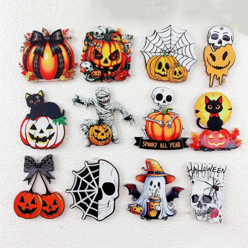 10 Stück doppelseitige Acryl-Anhänger in Halloween-Geister- und Totenkopf-Form, DIY-Schmuckanhänger-Zubehör