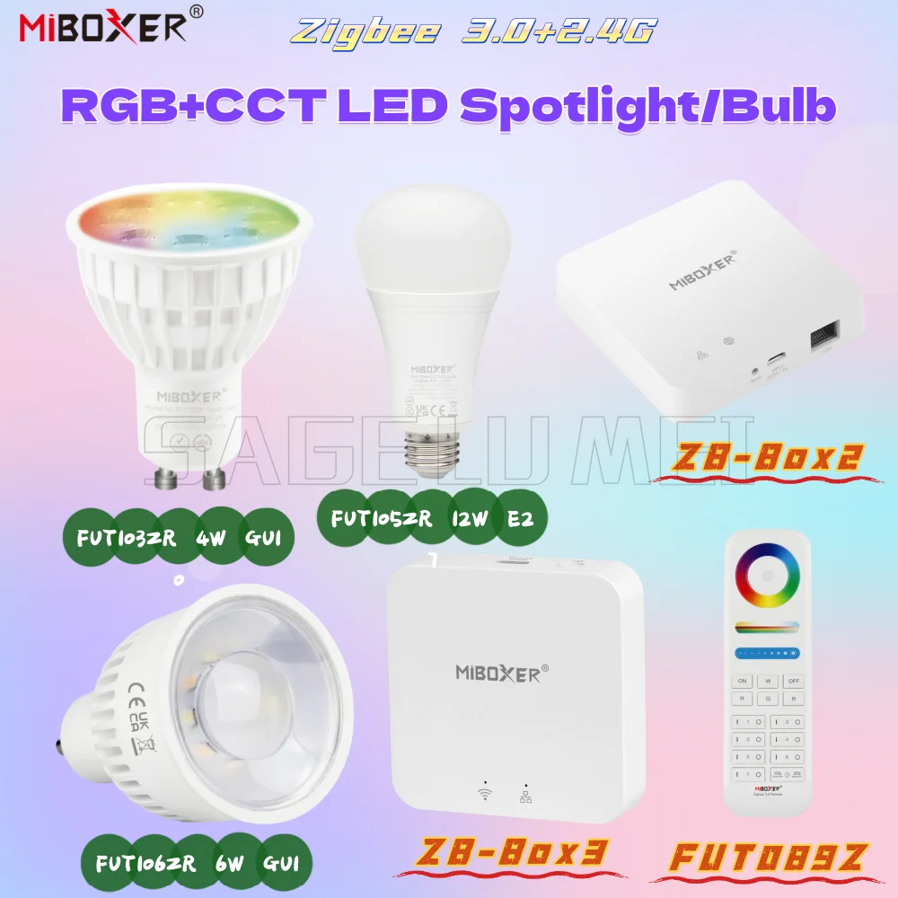 

New Smart RGBCCT LED Bulbs Miboxer FUT105ZR/E27 12W GU10 FUT103ZR 4W FUT106ZR 6W Zigbee 3.0 Remote WiFi Alexa Voice AC110-220V