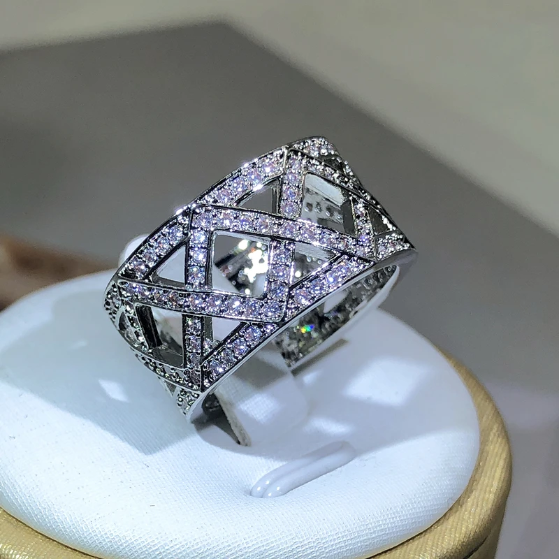 925 Sterling Silver High Quality Zircon Big Ring For Ladies Men\'s XV Letter Ring Wedding Party Jewelry Gift Wholesale