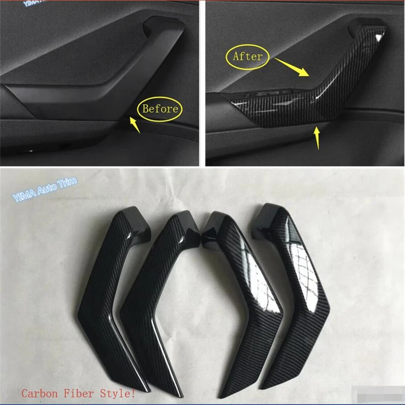 Car Inner Door Armrest Pull Strip Cover Trim Fit For Volkswagen T-Roc T Roc 2018 - 2022 Matte Carbon Fiber Interior Accessories