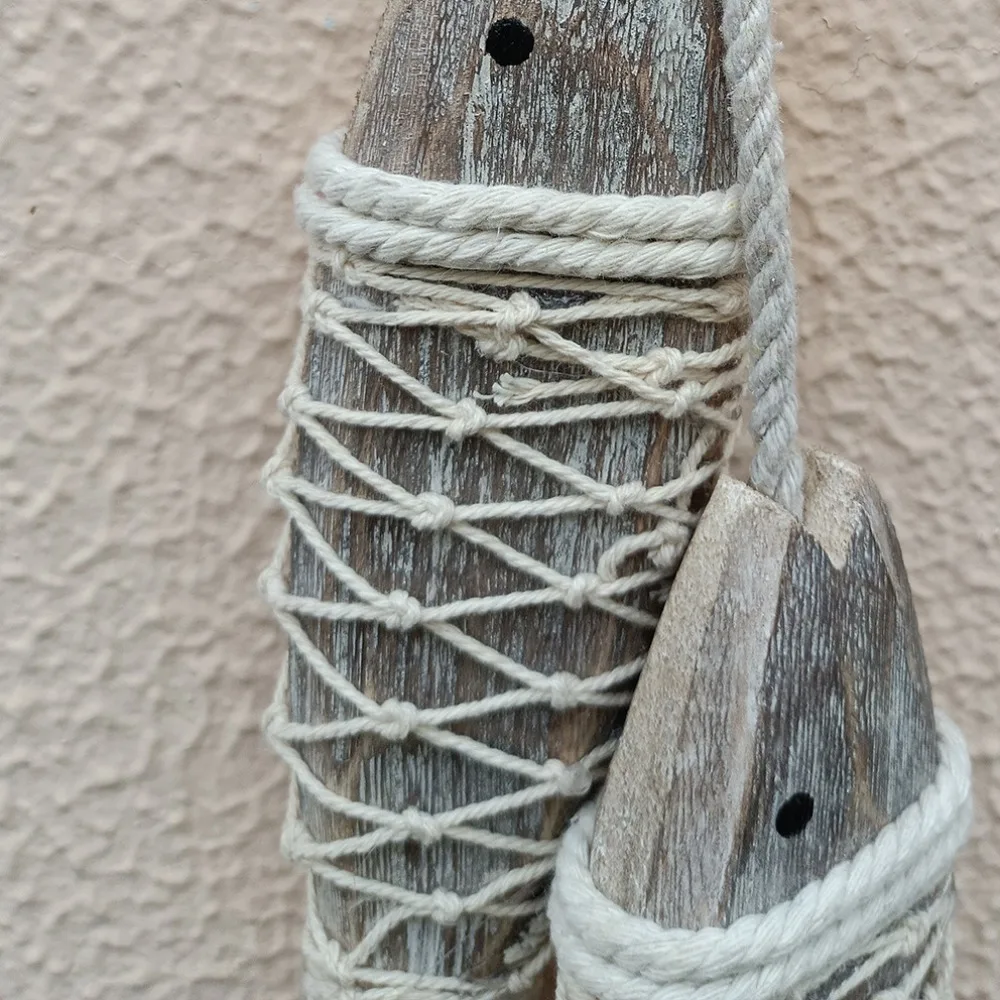 Vintage Mediterranean Fish Ornament Hand Carved Wood Fish Wall Hanging Decor Hanging Wooden Pendant Home