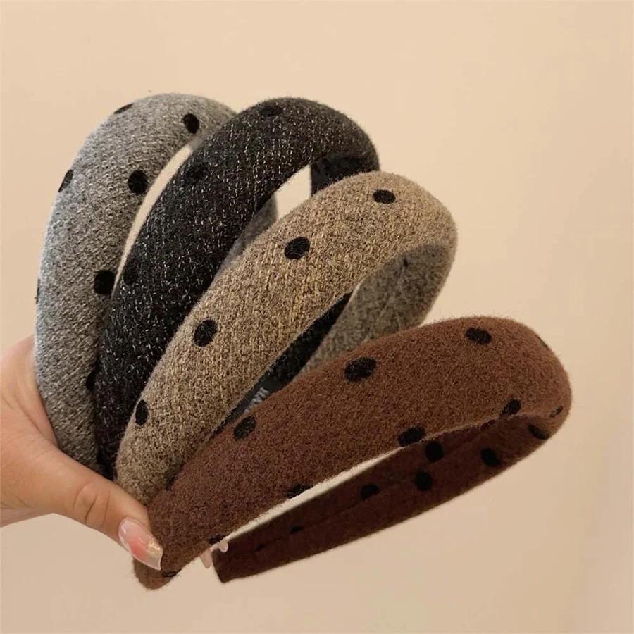 

Korean high-grade velvet gray hairband for women, high-ceiling polka-dot hairpin, versatile temperament sponge hair accessory