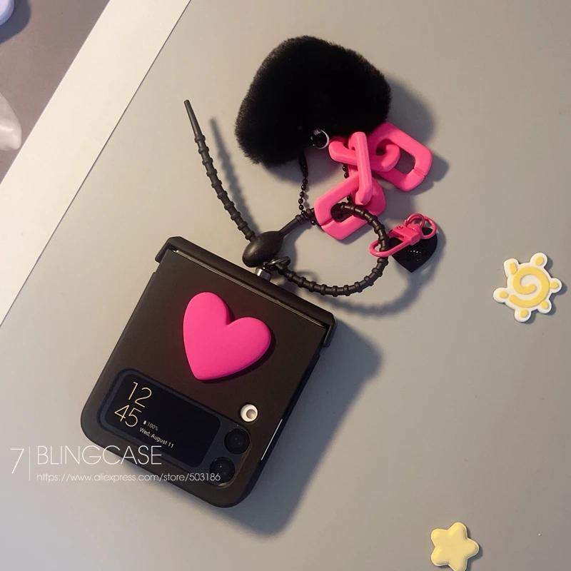 Cute Hair Love Pendant Hinge Phone case For Samsung Galaxy Z Flip 3 4 5 6 7 flip6 zflip7 Cover