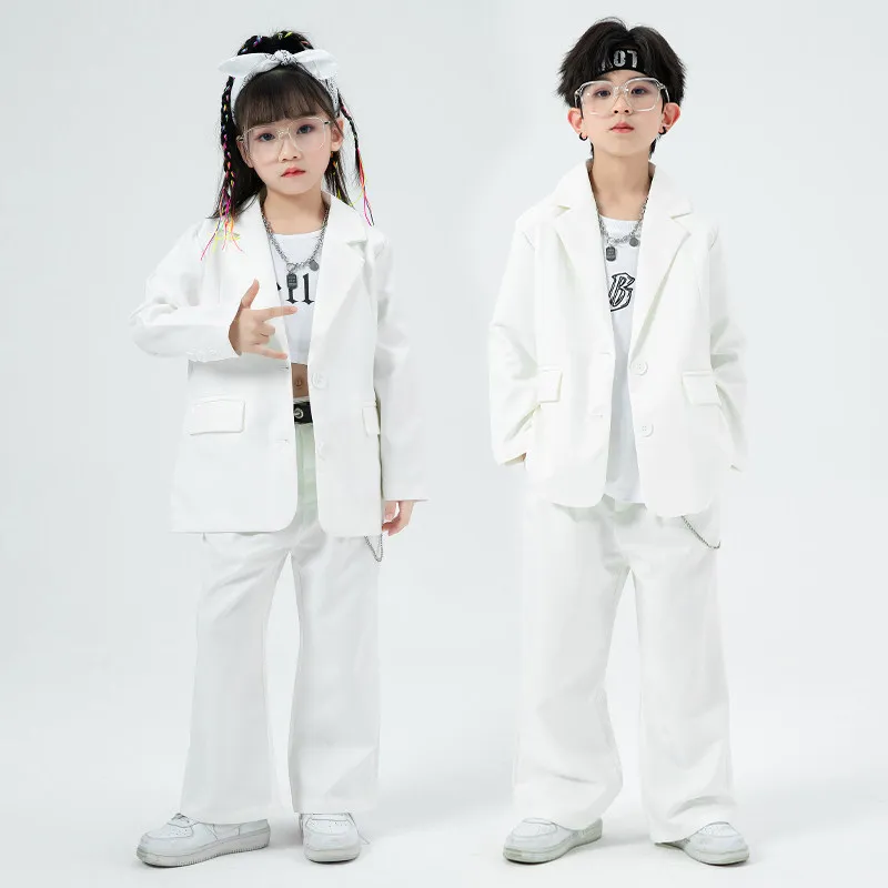 

Детские комплекты для уличных танцев, костюм для выступлений в стиле поп, джазовое платье для девочек, дышащая одежда для хип-хопа для мальчиков, свободный костюм, куртка