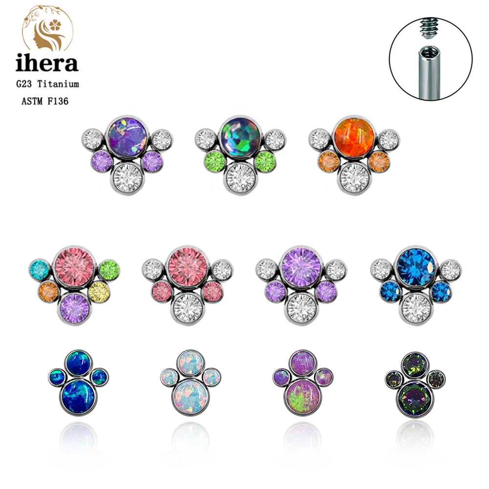 G23 Titanium Stud Earrings 16G ASTM F136 Inlaid Multicolor Opal Labret Lip Studs Ear Tragus Cartilage Piercing Body Jewelry