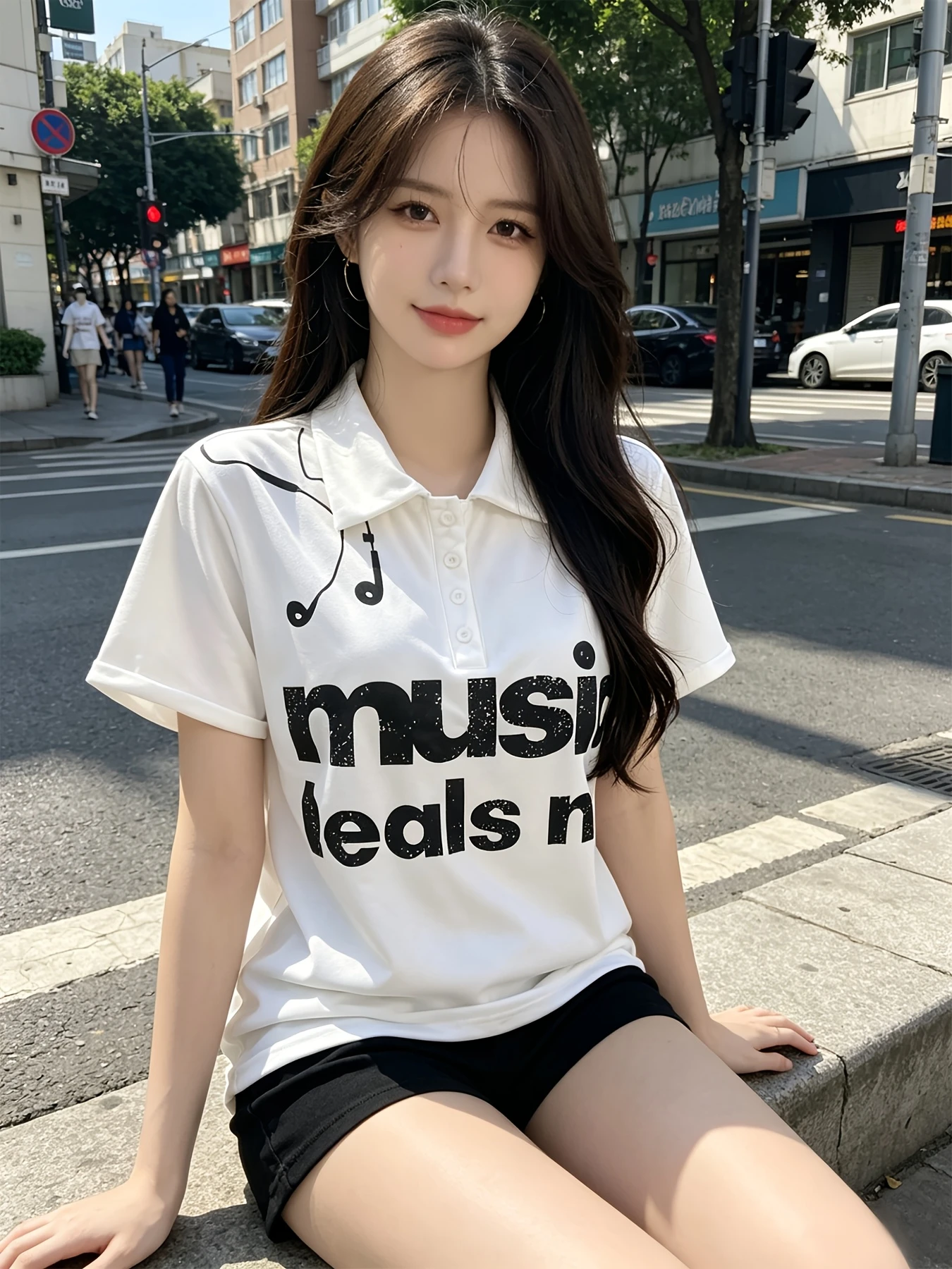 Y2K College Style Music Slogans Make Old Letters Polo Short Sleeve Lapels Loose and Slim Street T-shirts