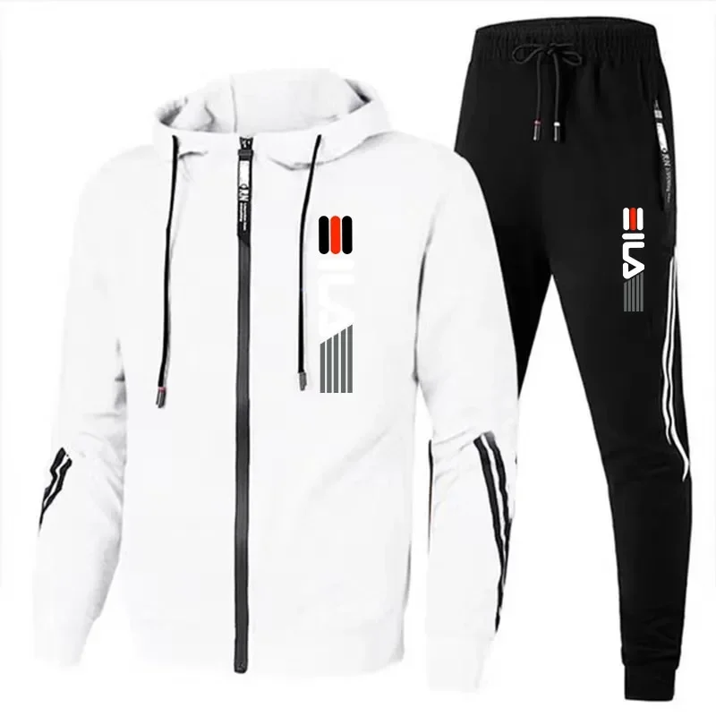 Sudadera con capucha y pantalones de chándal para hombre, conjunto de 2 piezas con cremallera, traje de Jogging deportivo informal diario, Tops o