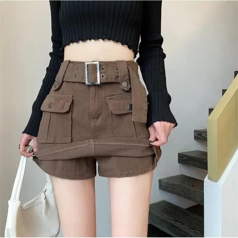 2025 New Fashion Cargo Skirt Women With Belt High Waist Spring and Autumn A-line Streetwear Denim Skirts Woman