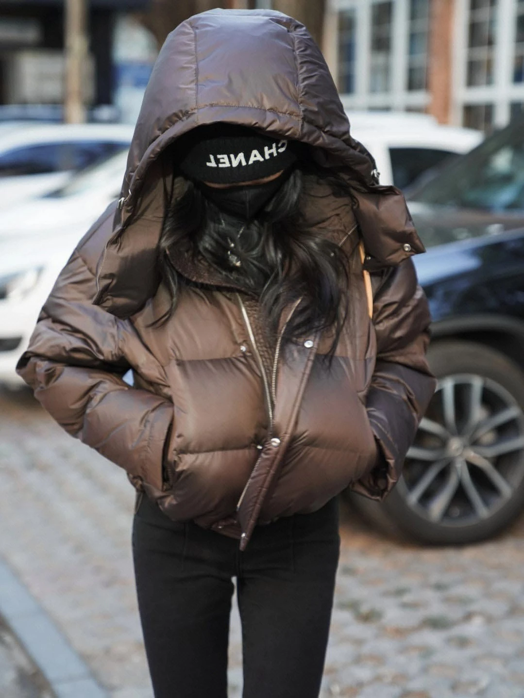 Ele ort Women's down Jaet Coffee Color Winter Coat Sli Commute Sle Slim Fit Polyester Fiber White Du down Fil...