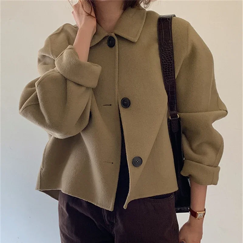 Neploe Korean Chic Vintage Style Lapel Single Breasted Loose Woolen Coats Femme 2024 Autumn Winter Simple Versatile Blends