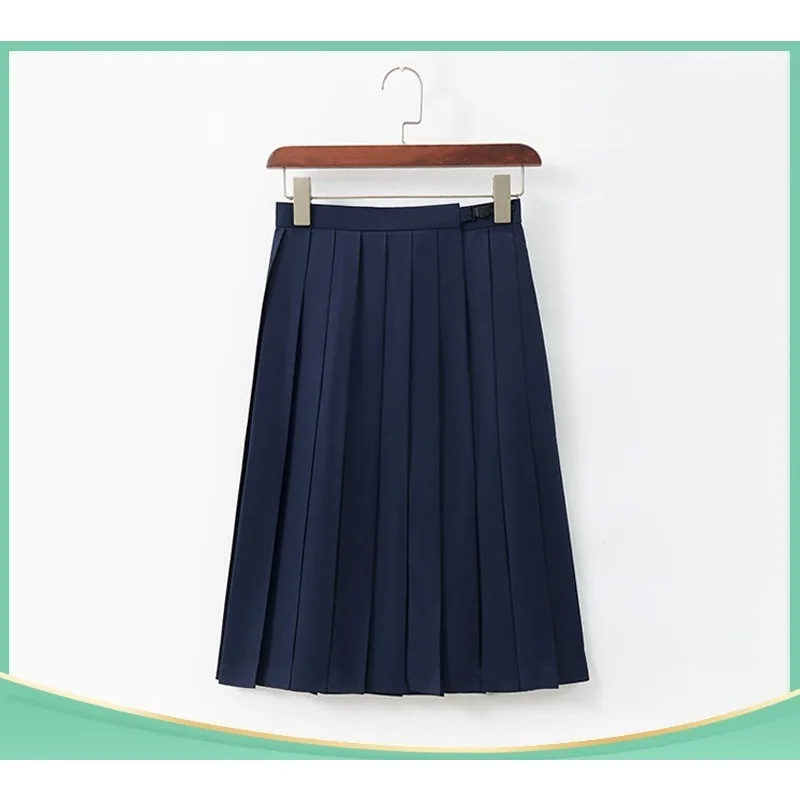 Preppy Style Black Pleated Skirt Medium Long Navy Blue JK Uniform Japanese College Style