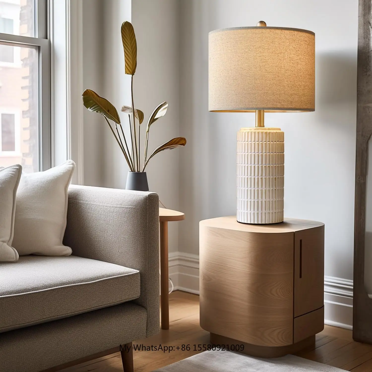SIMIG Modern Ceramic Table Lamp White Beige Bedside Nightstand Lamps for Bedroom Living Room Farmhouse Table Lamps view 2
