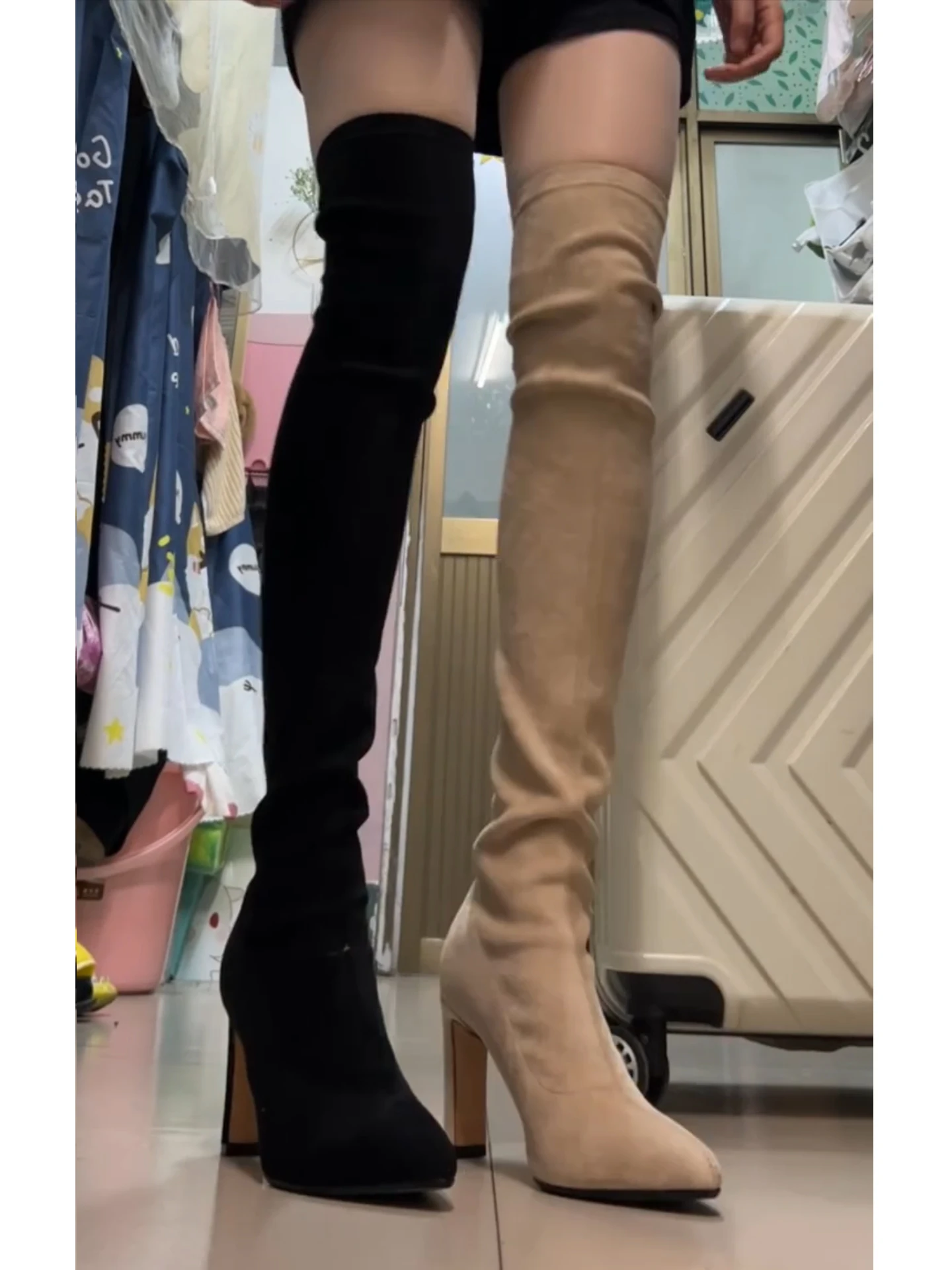 

Корейские эластичные высокие сапоги на каблуке, облегающие, выше колена, женские, новинка 2025 года, осенне-зимние, с высоким голенищем