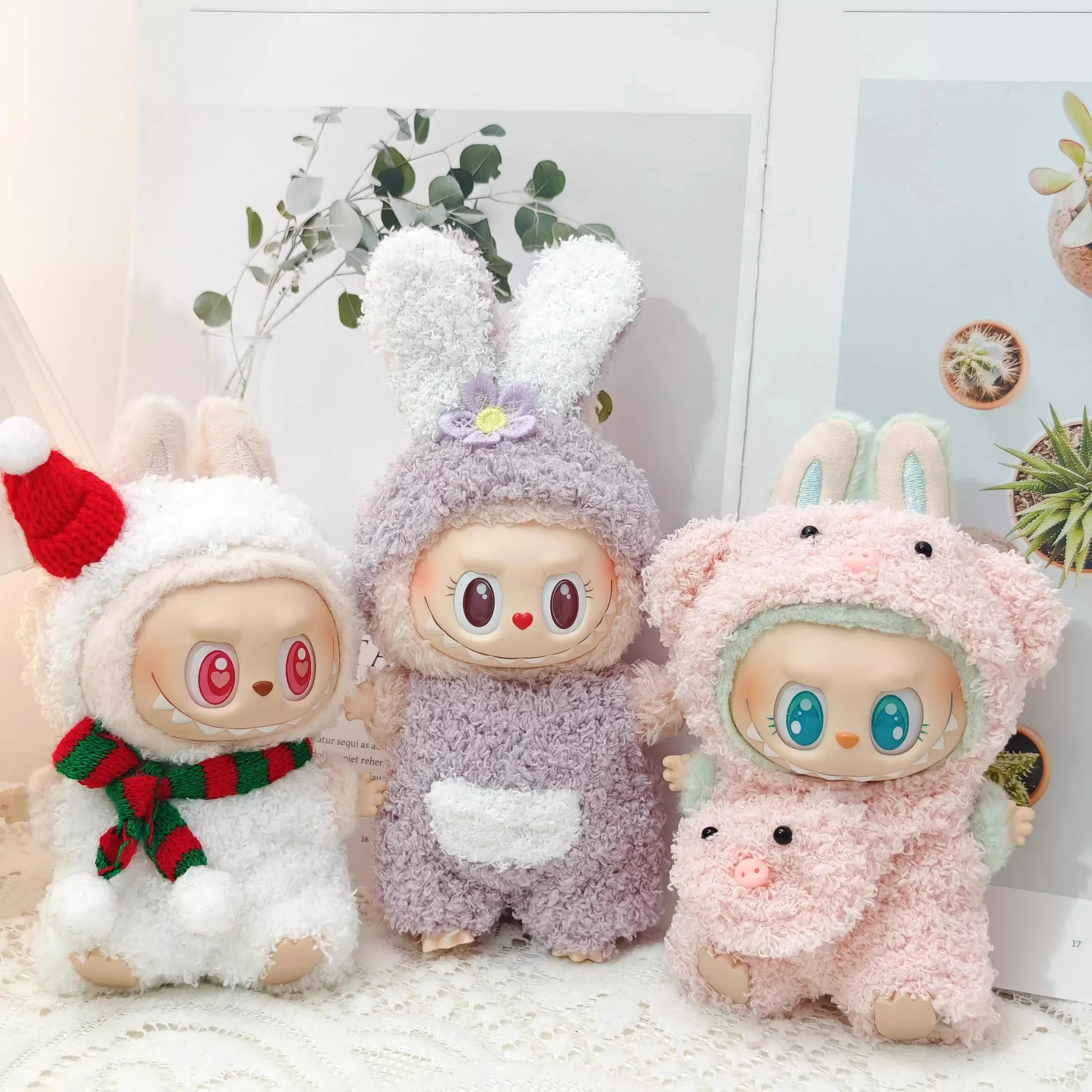 For 17cm Labubu V1 V2 Doll Clothes Outfit Accessories Doll Clothing Jumpsuit plush Suit Christmas Snowman costume Labubu Ropa