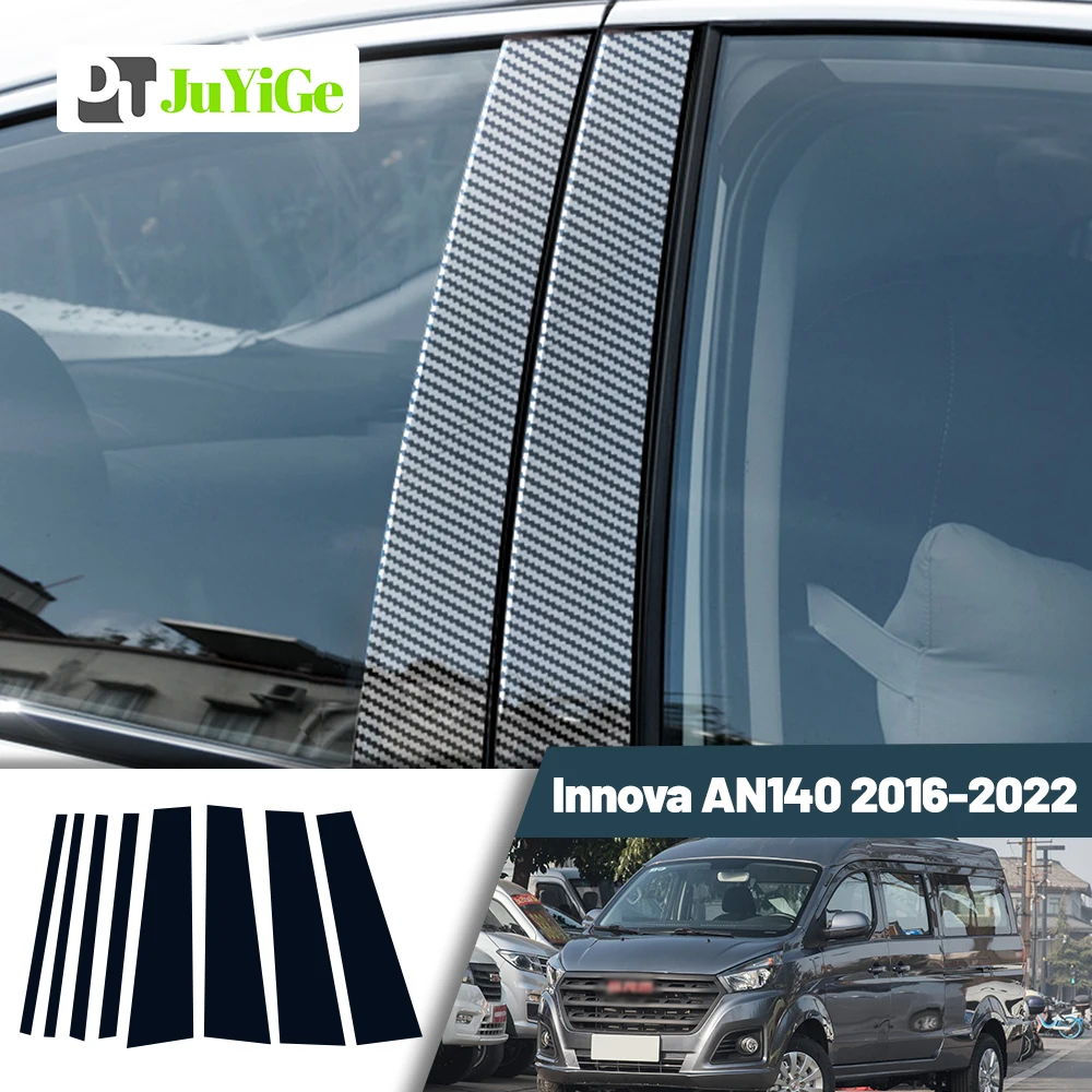 Glossy Black Carbon Fiber Window Door Deal B C Pillar Post Cover Sticker For Toyota Innova AN140 2016-2022 2017 2018 2019