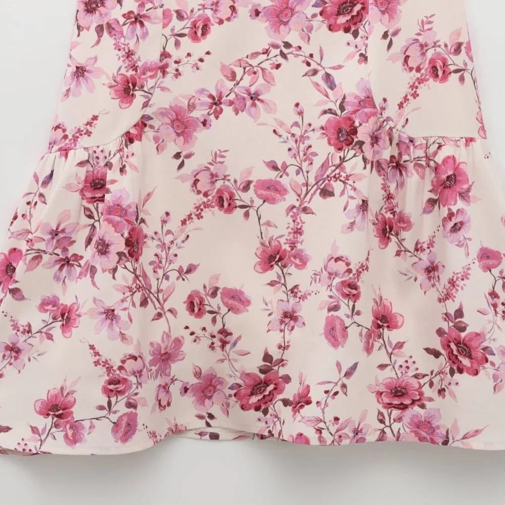 فستان بذلة نسائي بخصر مطبوع عليه زهرة البوبلين ورقبة دائرية بدون أكمام وسحاب خلفي فستان صيفي قصير حلو جديد