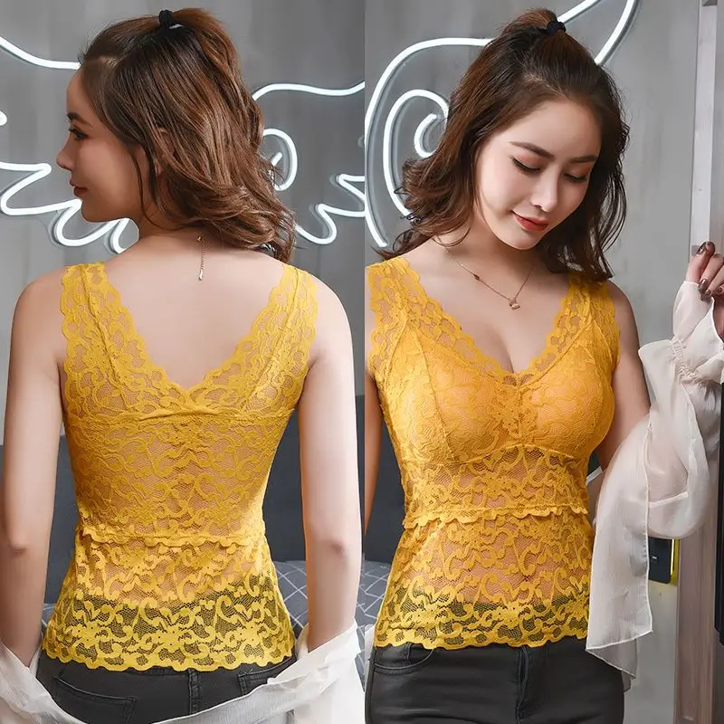

Women's Spring Autumn Vest Blouse Lace Breasted Lace Long Skeleton Solid Color Slim Simple Fashion New Soft Versatile Slim Niche