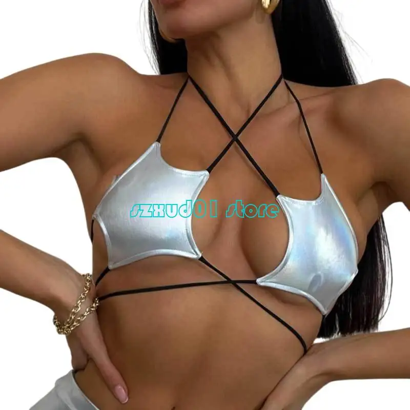 

1XCA Star Rave Bralette Bra Strappy Wrap Around Crop Top Star Strappy Tube Tops