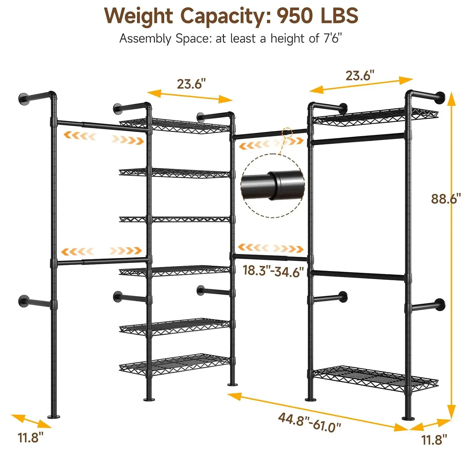 Heavy Duty Wall Mounted Corner Industrial Pipe Clothing Rack, Customized