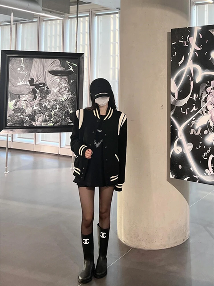 

Baseball Jackets Number Womens Winter Thermal Shearling Panelled Mock Two-Pieces Sun-Protective Durable Canvas Stretch Sportwear