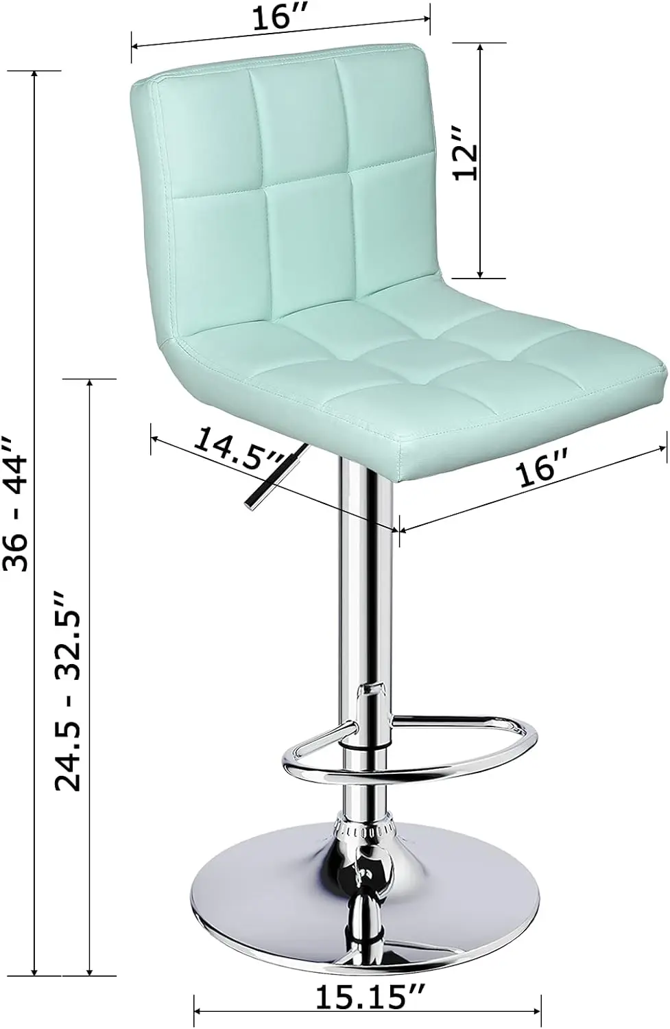 Leopard Bar Stools, Modern Pu Leather Adjustable Swivel Bar Stool With Back, Set Of 2 (Mint Green)