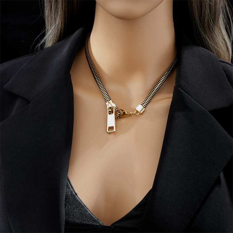 LAMENGLY 316L Stainless Steel Statement Zipper Choker Necklace For Women New Design Girls Clavicle Chain Jewelry Gifts Bijoux