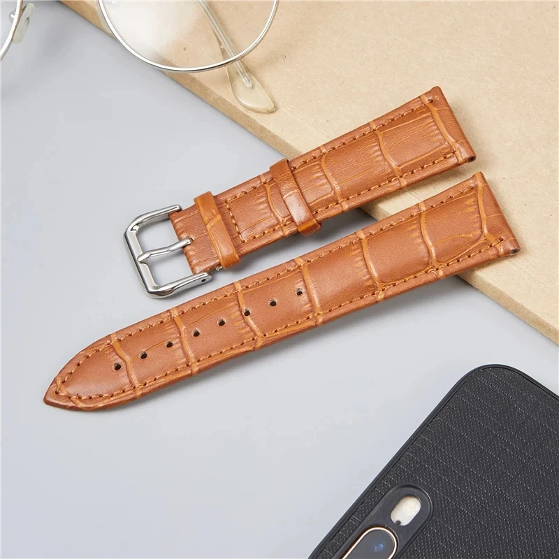 Genuine Leather Watchbands Bamboo Design Crocodile Pattern Straps Replace Watch Accessories Wristwatch Band 16 18 20 22 24mm