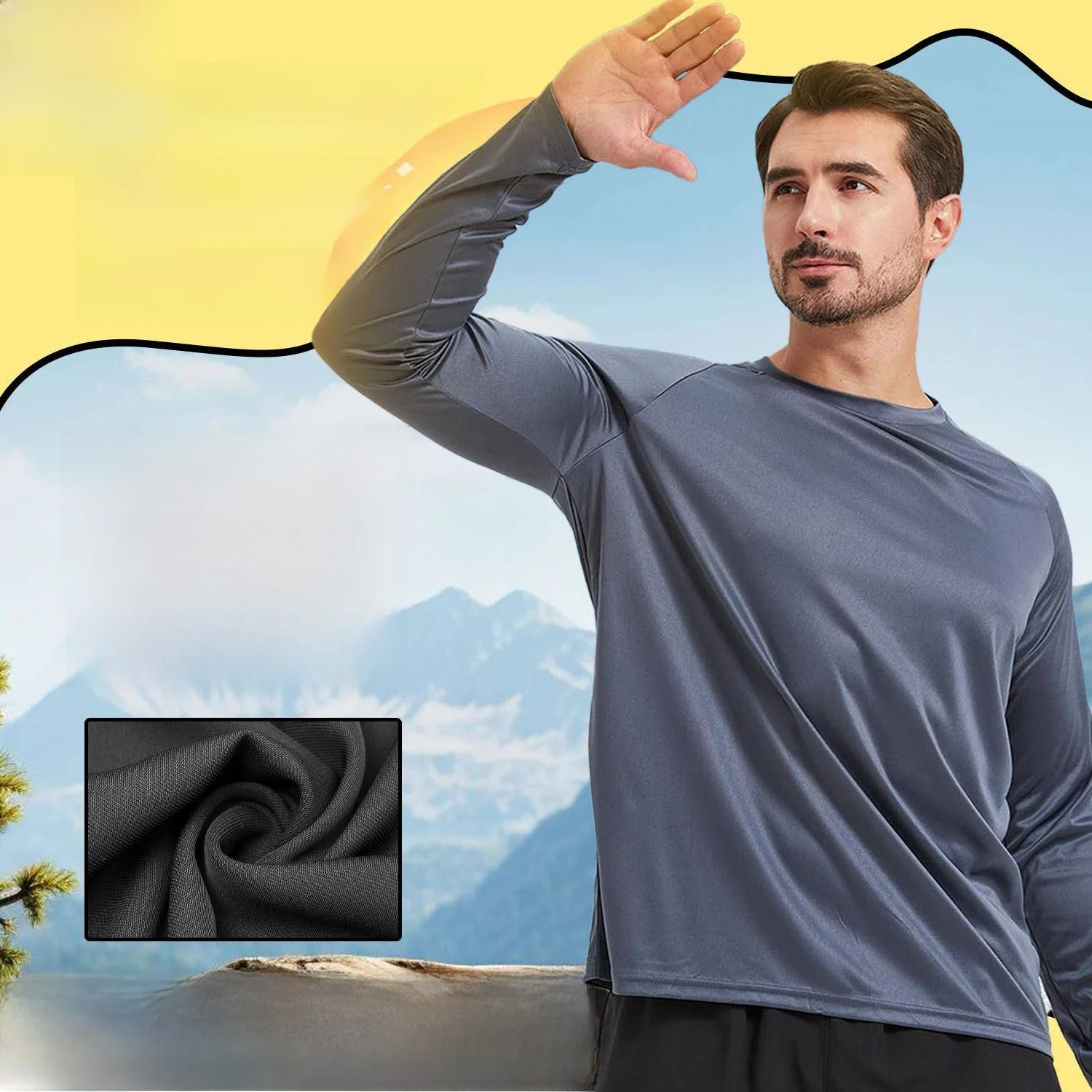 سترة رياضية Fitn للرجال Qui Dry Long Sve تي شيرت للجري قابل للتنفس كاجوال صيفي للحماية من الأشعة فوق البنفسجية عبر الحدود