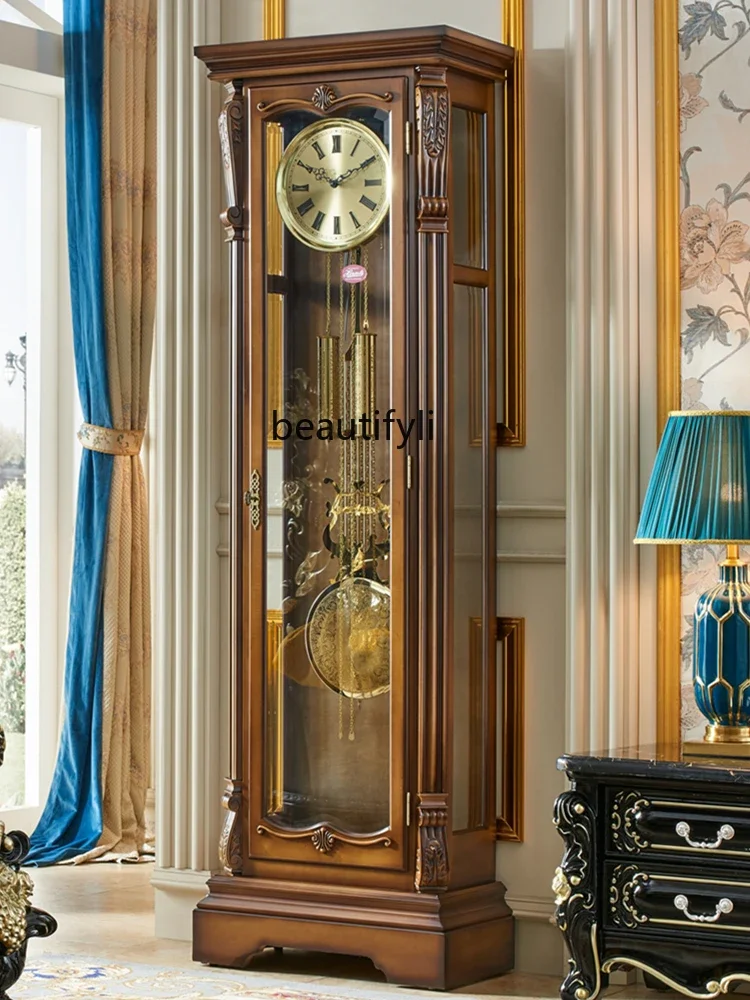 European Style the Grandfather Clock Chinese Style Retro Living Room Clock Vertical Clock Villa American Style Pendulum Clock