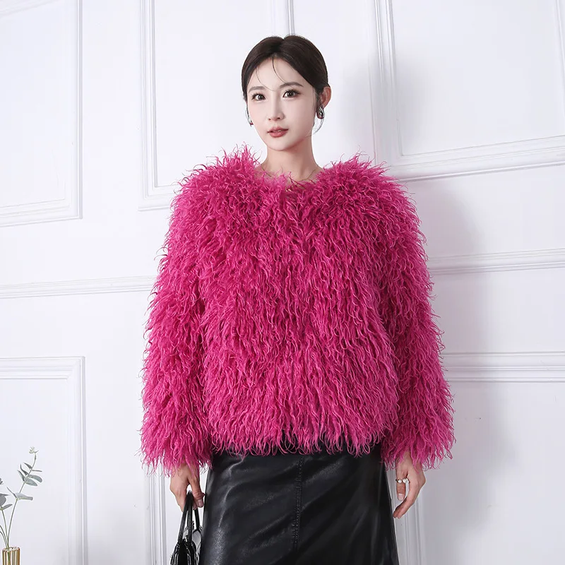 Women Faux Fur Coats Short Coat Y2k Streetwear Jackets Round Neck Thick Warm Jacket Work Outerwear Elegant Autumn Winter