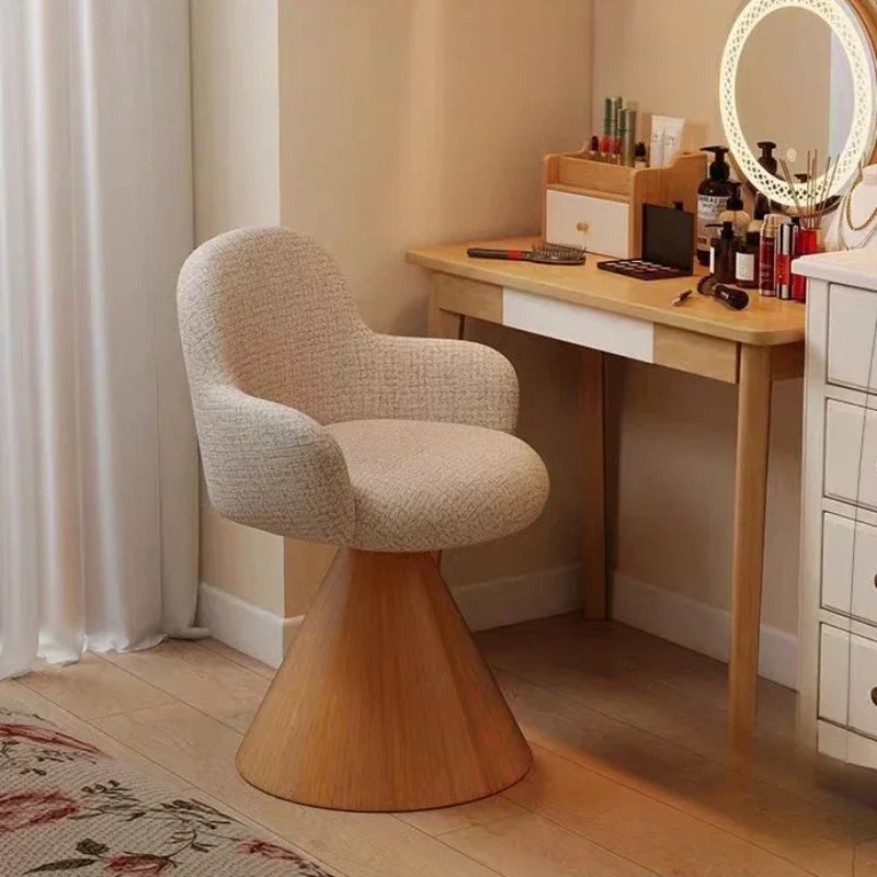 Taburete de maquillaje giratorio color crema, taburete con respaldo para tocador de dormitorio, taburete de tocador de estilo lujoso y ligero.