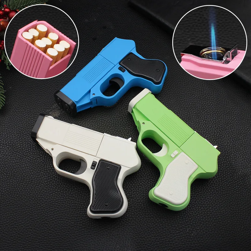 

New Windproof Gun Shaped Cigarette Box Lighter Windproof Straight Flame Lighter Creative Dopamine Fashion Gift for Men and Women
