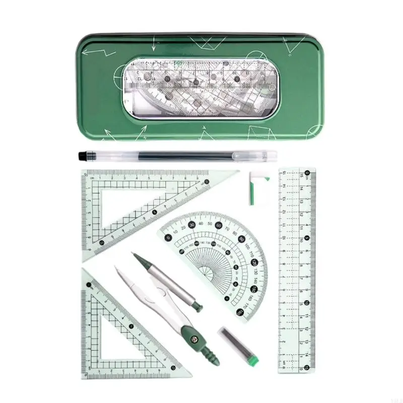 Y5LB Multifunctional Drafting Tools Kits Including Ruler Protractors Eraser For School Office Home Use In Organizers Box