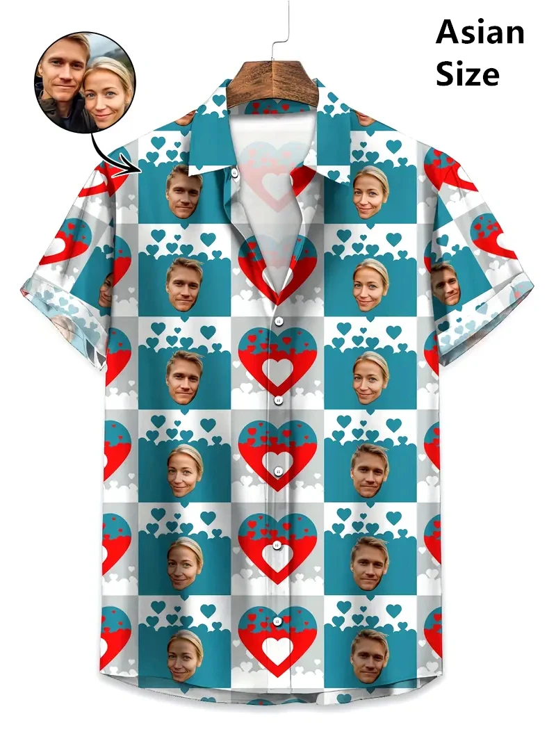 Custom Hawaiian Shirt DIY Ladies Gentlemen Baby Dog Cat Smile Face Avatar Fun 3D Print Button Up Shirts Short Sleeves DIY Tshirt