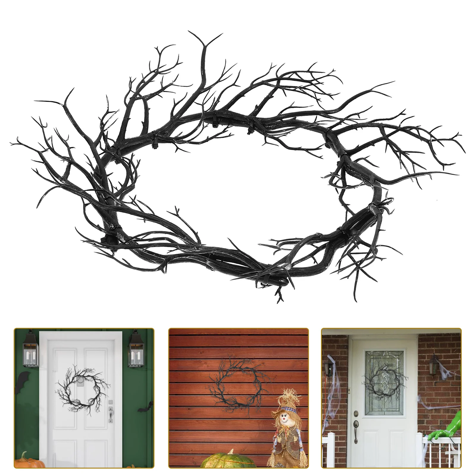 

Halloween Wreath Black Twig Garland Fake Branch Decor Artificial Door Wreath Hanging Nament Front Door Garlands Festive Party