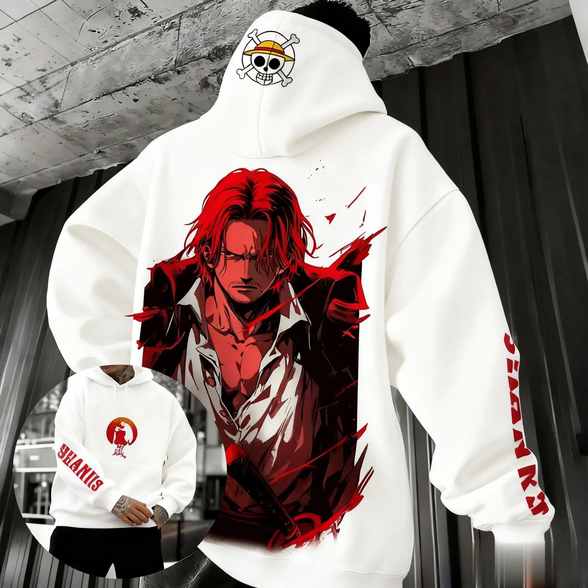 Sweat à capuche pour hommes, une pièce, Shanks, Anime, pull-over, en coton, Streetwear, décontracté, imprimé graphique japonais, ample, mode automne 2025