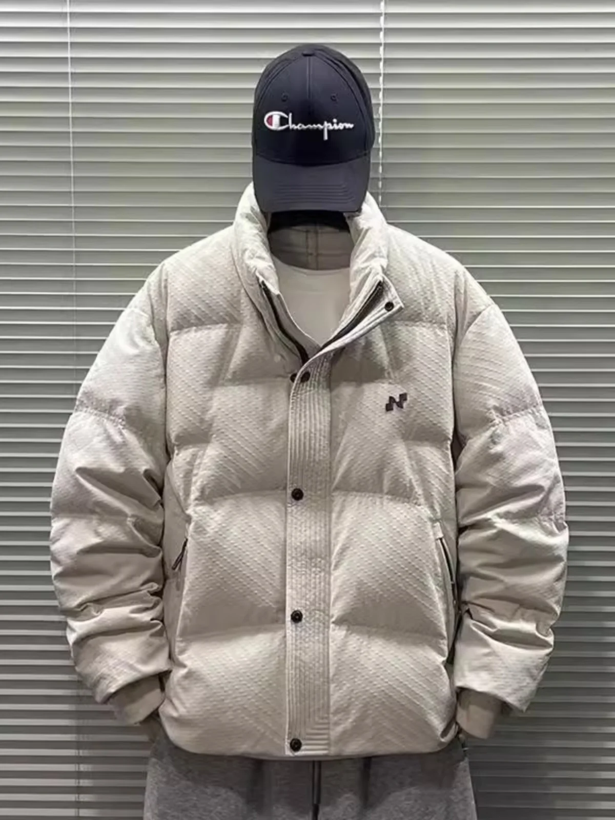 

Мужская кожаная пуховая куртка Thiened, зимняя теплая мужская верхняя одежда с защитой от холода и воротником-стойкой, легкая повседневная одежда