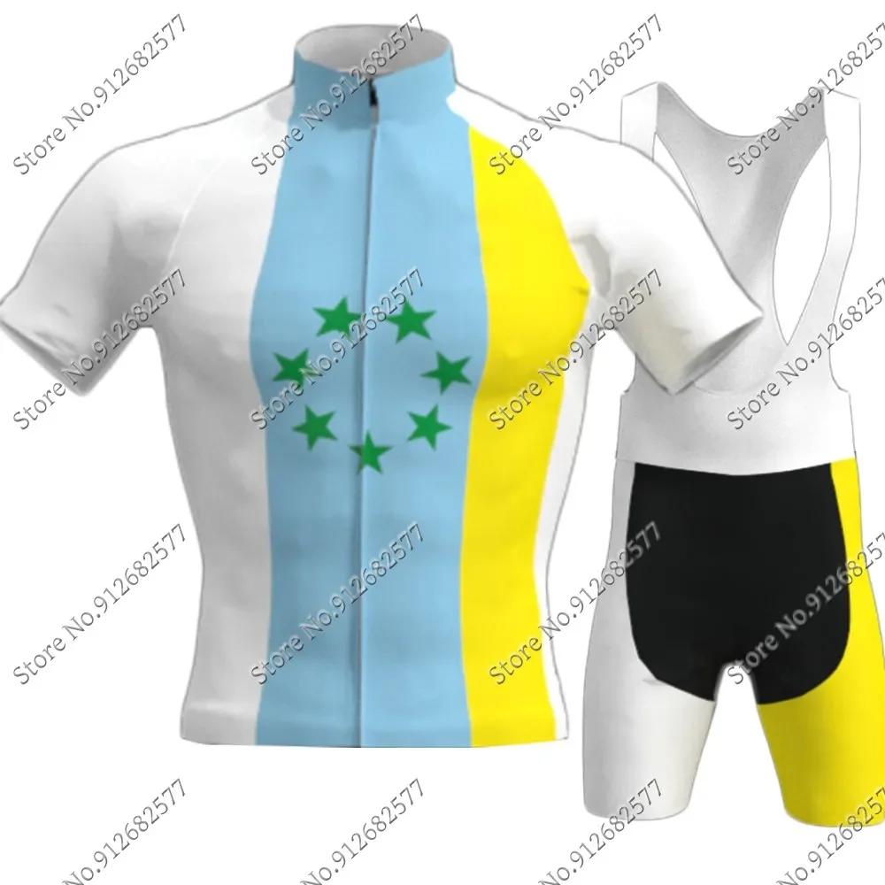 2023 Canary Islands Flag Cycling Jersey Set Men Retro Bicycle Clothing Road Bike Shirts Suit Bicycle Bib Shorts MTB Ropa Maillot