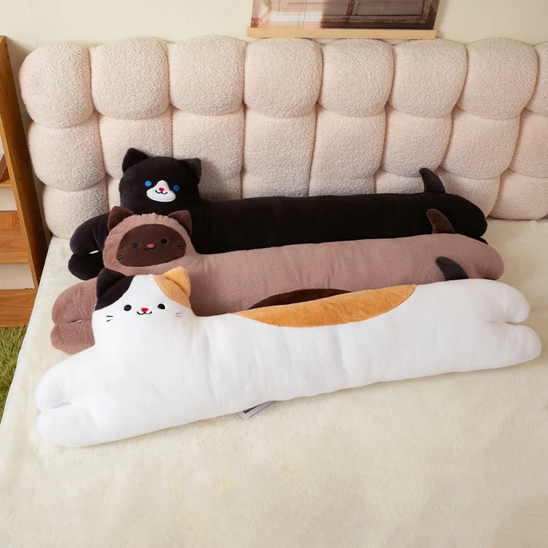 Cute Meow Long Pillow Stuffed Plush Animals Sleeping Companion Pillows Adorable Cats Sofa Cushion For Home Decor