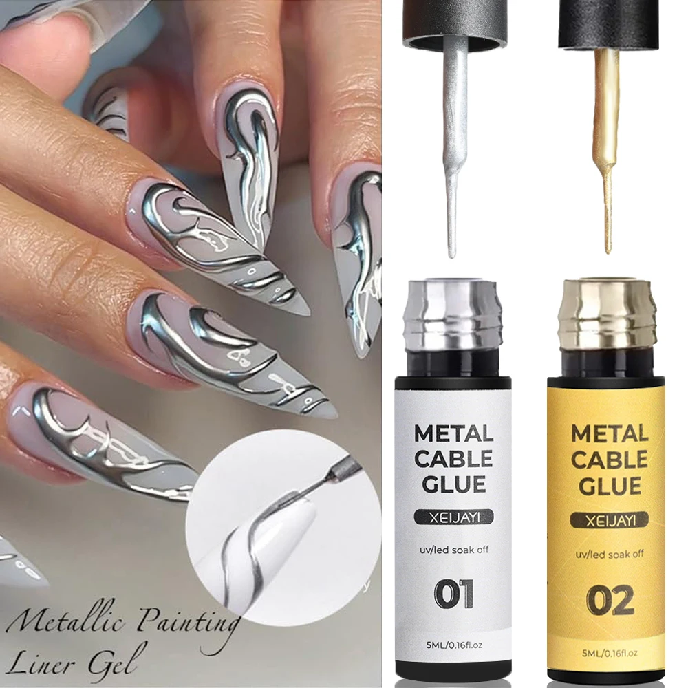 Espelho Metálico Liner Gel Esmalte, Soak Off, LED UV, Manicure, Pintura Graffiti DIY, Verniz Desenho, 10 ml, 5ml