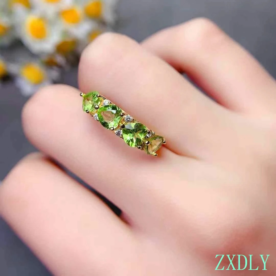 2025 Newest Silver Ring for Women Certified Natural Peridot Heart style  Ring Fashion 925 Silver Jewelry Good Gift