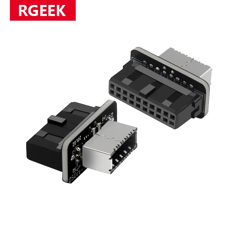 RGEEK USB3.0 19P 20P to Type E Adapter USB3.0 19PIN Interfaces Vertical Installed 90 Turn for PC Desktop Computer Accessory